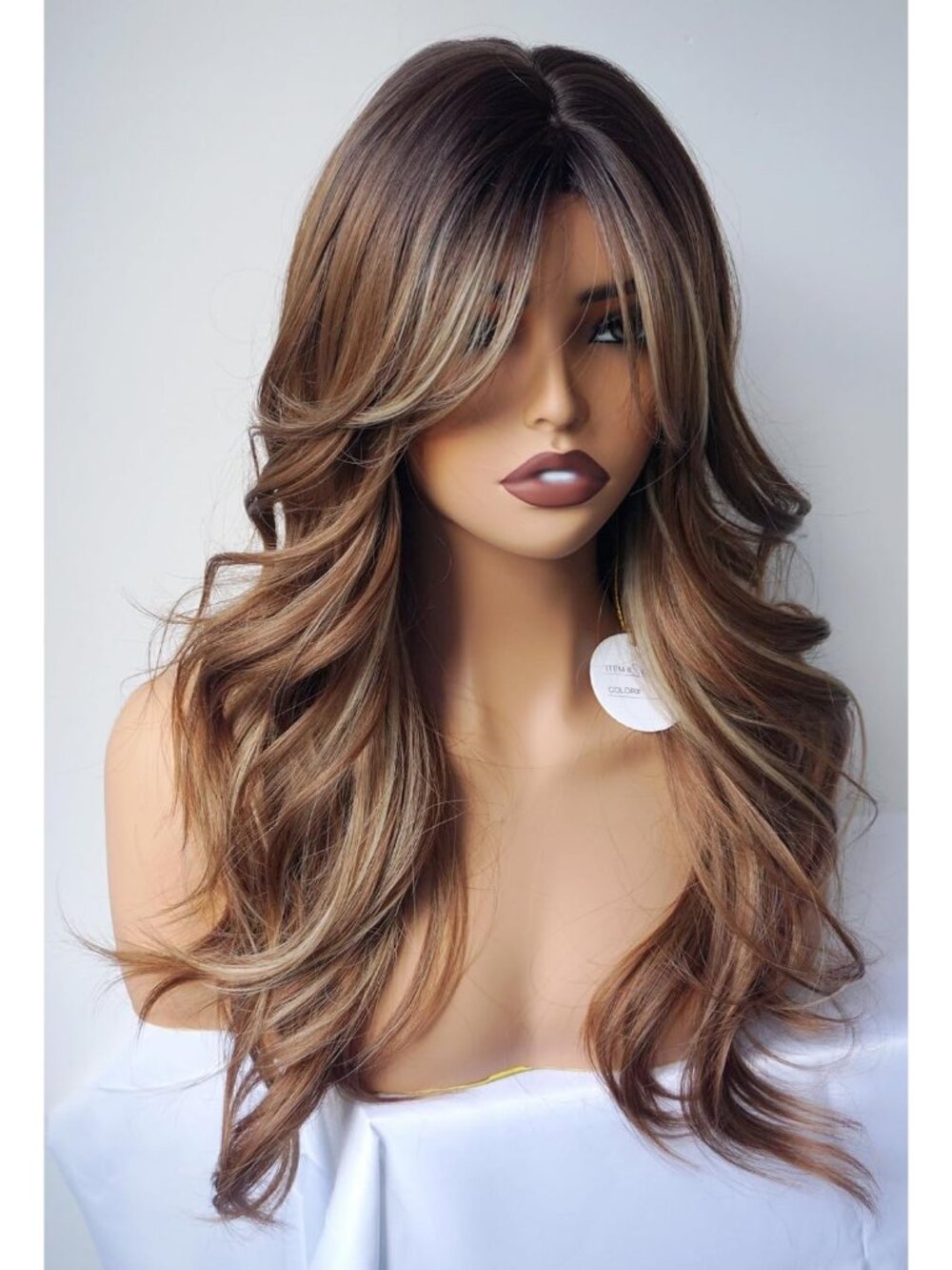 Women's Brown with Dark Root Long Layered Shoulder Synthetic Highlight Wigs